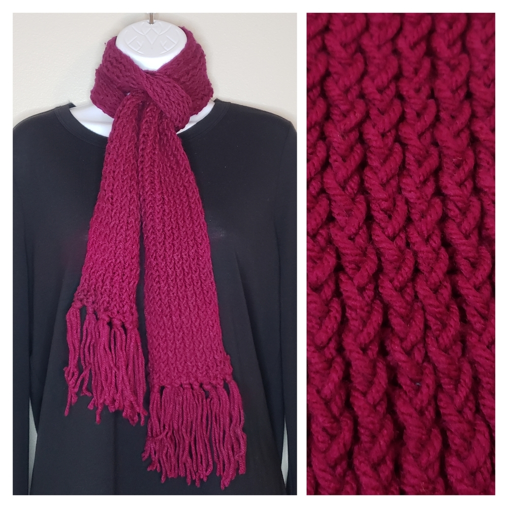 Purple Handcrafted Crochet Scarf with Fringe Edges